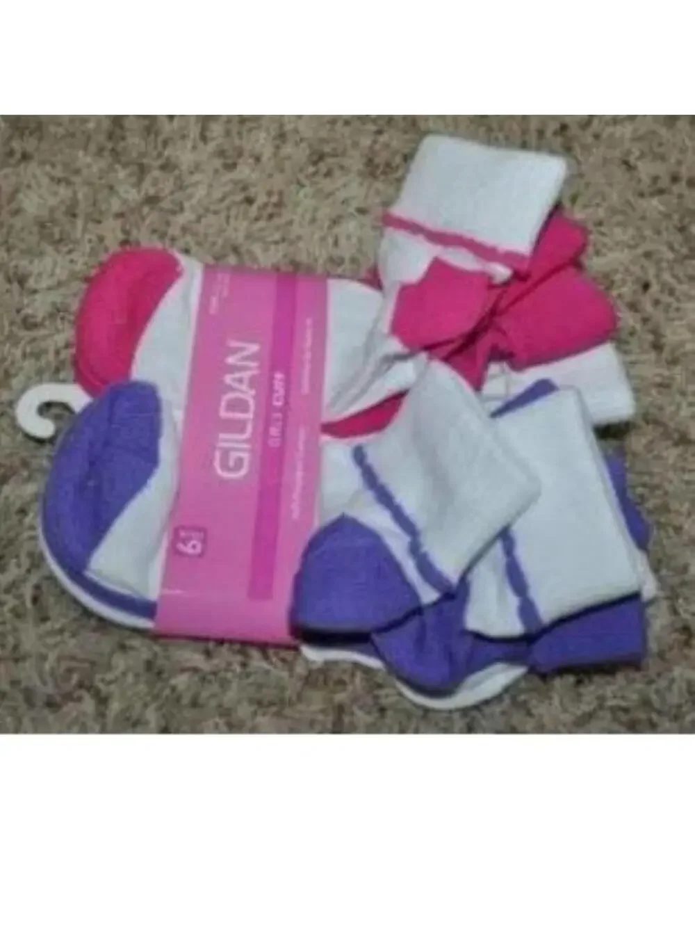 Girls Gildan Ankle Socks 6 Pair White Pink sz 10.5 to 4 Cuffed Cotton Blend